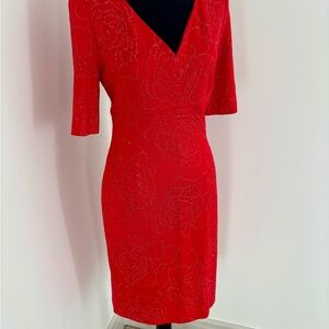 St. John Red Floral Midi Dress